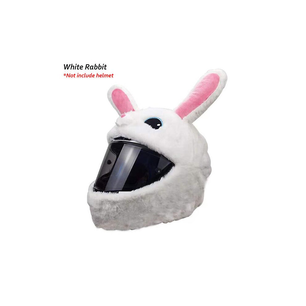 ( Rabbit) Motorcycle Helmet Cover Cartoon Plush Helmets Hat With Crazy Large Flexible Ears Funny Helmet Protective Case For Riding White