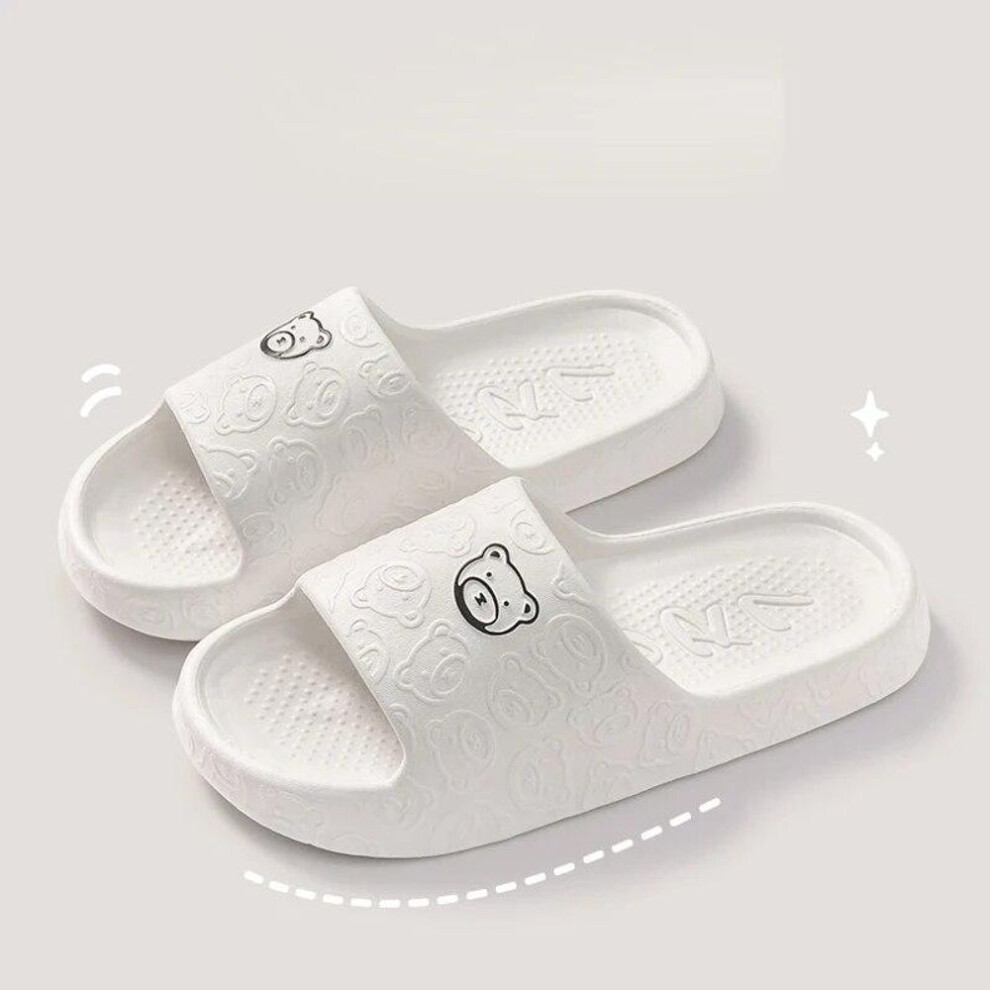 (white, 40-41) New Fashion Summer Couple Cartoon Relief Flat Slides Lithe Thin Sandals For Women Men Slippers Ladies&apos; Home Indoor Flip Flops