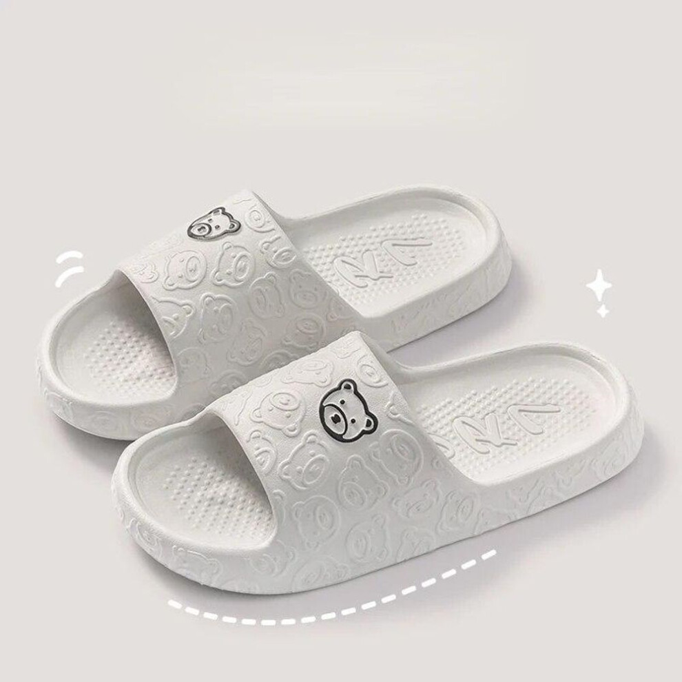 (grey, 40-41) New Fashion Summer Couple Cartoon Relief Flat Slides Lithe Thin Sandals For Women Men Slippers Ladies&apos; Home Indoor Flip Flops
