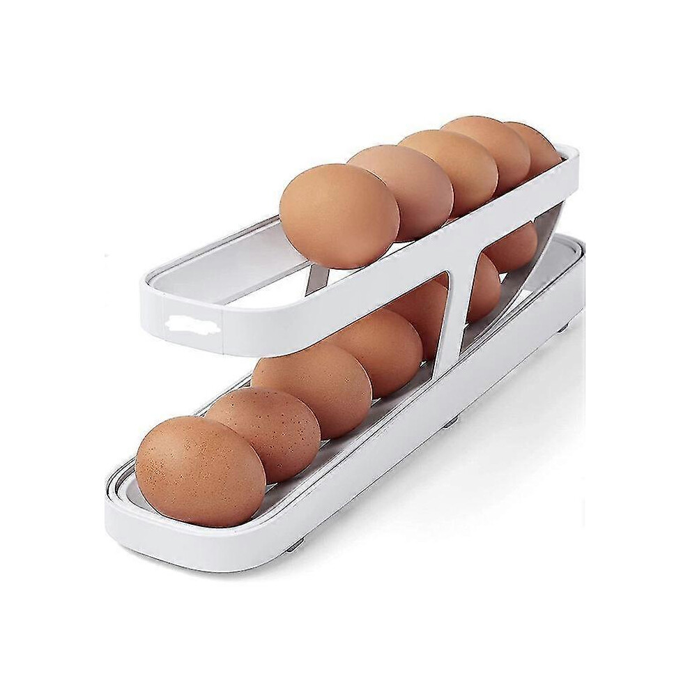 Egg Storage Refrigerator, Egg Rack Refrigerator, Automatic Rolling Storage for 12-14 Eggs, 2-tier Egg Dispenser, Space Saving Egg Tray for Refrigerato