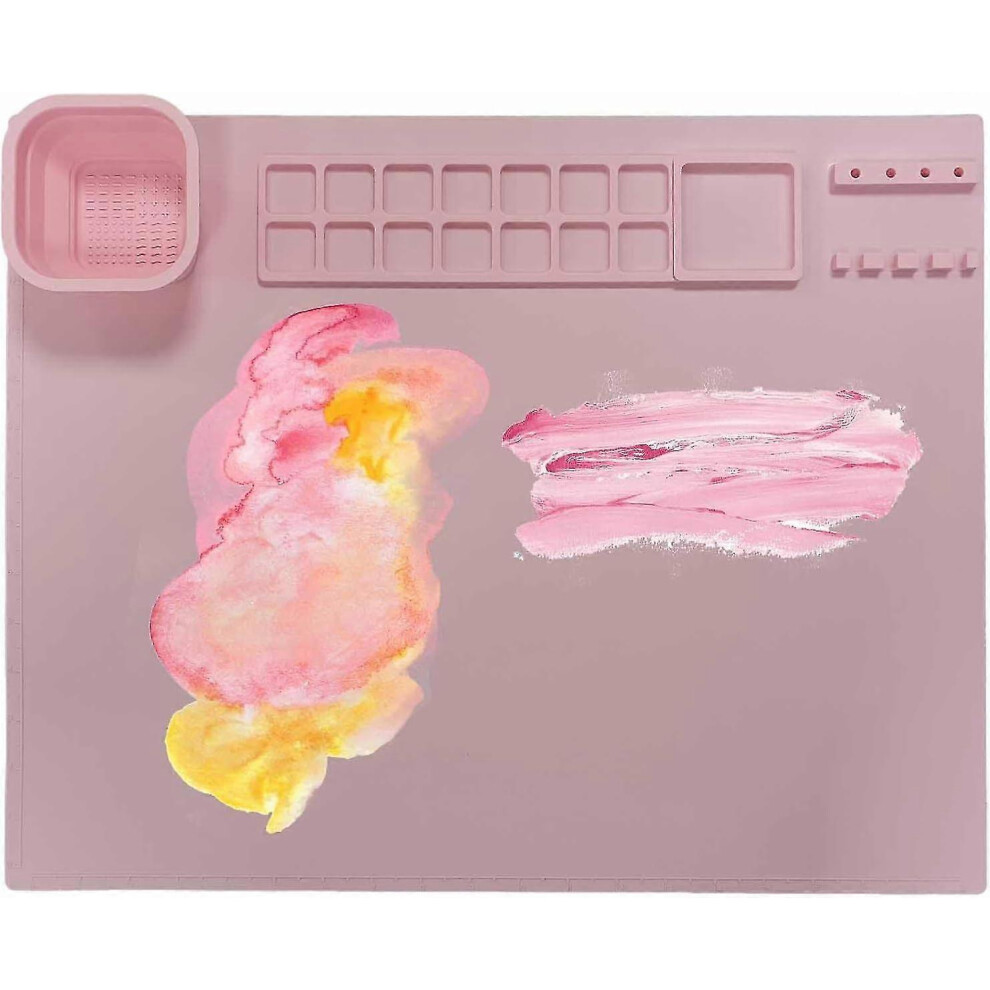 (Pink) Silicone Painting Mat For Craft - Fast Drying Heat Proof Silicone Craft Mat With Cleaning Cup - Non Stick Creator Painting Sheet For Clay And Playdoug