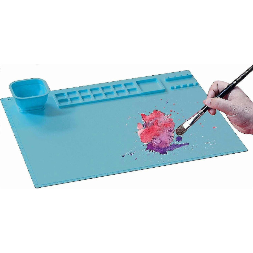 (Sky Blue) Silicone Painting Mat For Craft - Fast Drying Heat Proof Silicone Craft Mat With Cleaning Cup - Non Stick Creator Painting Sheet For Clay And Playdoug