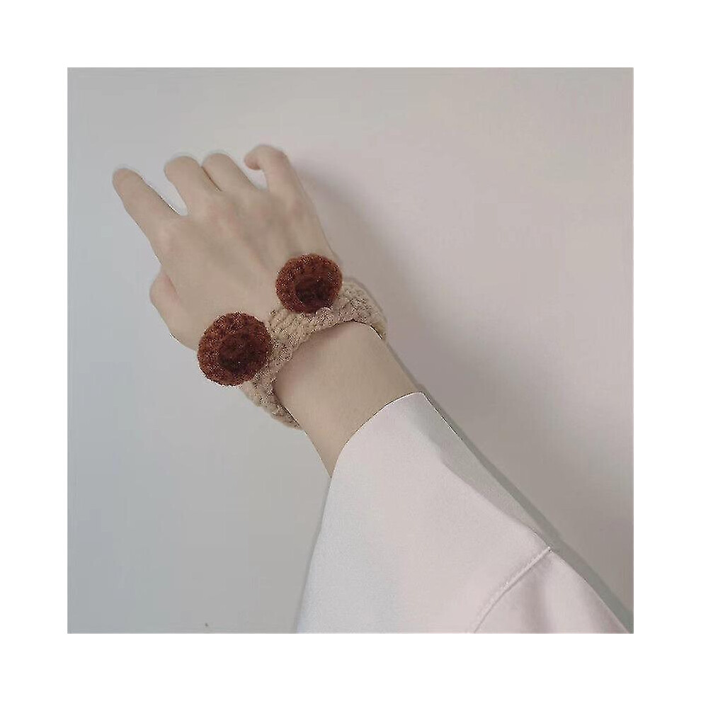 (Khaki Bear) Plush Woven Thick Bracelet Cartoon Animal Plant Shaped Handmade High Stretch Pairing