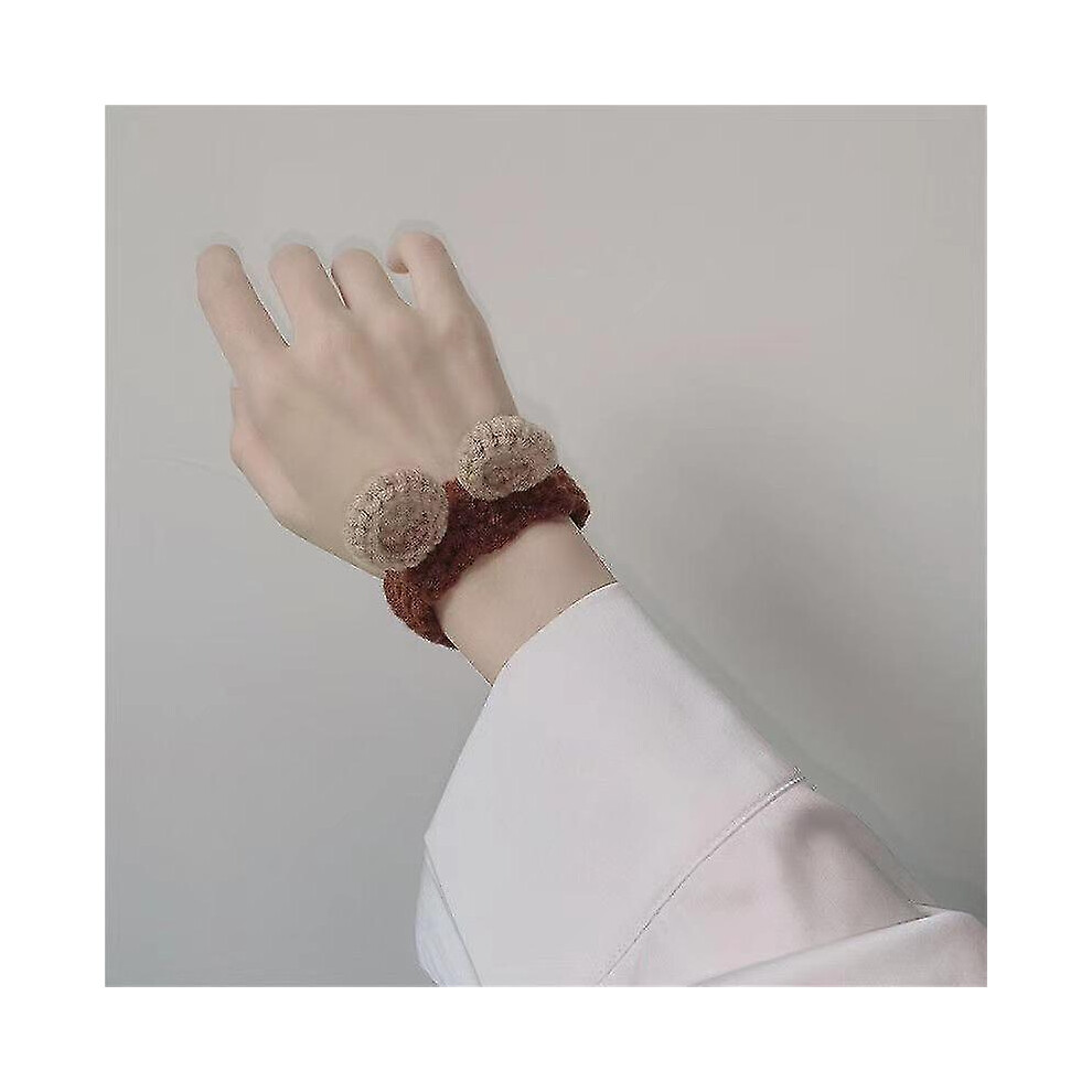 (Coffee Bear) Plush Woven Thick Bracelet Cartoon Animal Plant Shaped Handmade High Stretch Pairing Brown