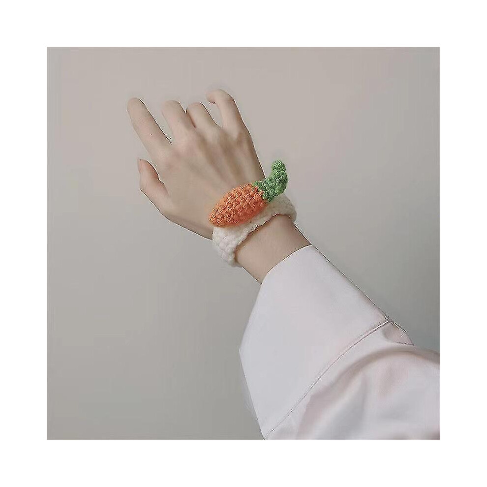 (Carrot) Plush Woven Thick Bracelet Cartoon Animal Plant Shaped Handmade High Stretch Pairing