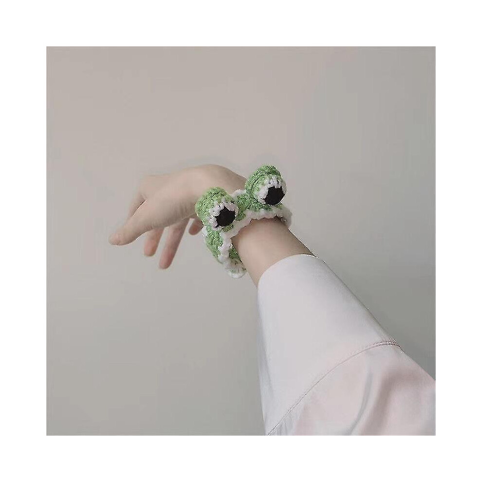 ( Frog) Plush Woven Thick Bracelet Cartoon Animal Plant Shaped Handmade High Stretch Pairing White