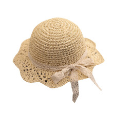 Sombrero de paja de verano para ni?a, color beige, de 8 a 48 meses, con lazo de encaje y ala ancha plegable, protector solar para vacaciones, viajes y