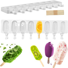 Molde de silicona para helado de 8 cavidades + 50 palitos de madera, moldes para paletas de helado, moldes creativos para hacer paletas de helado, dec