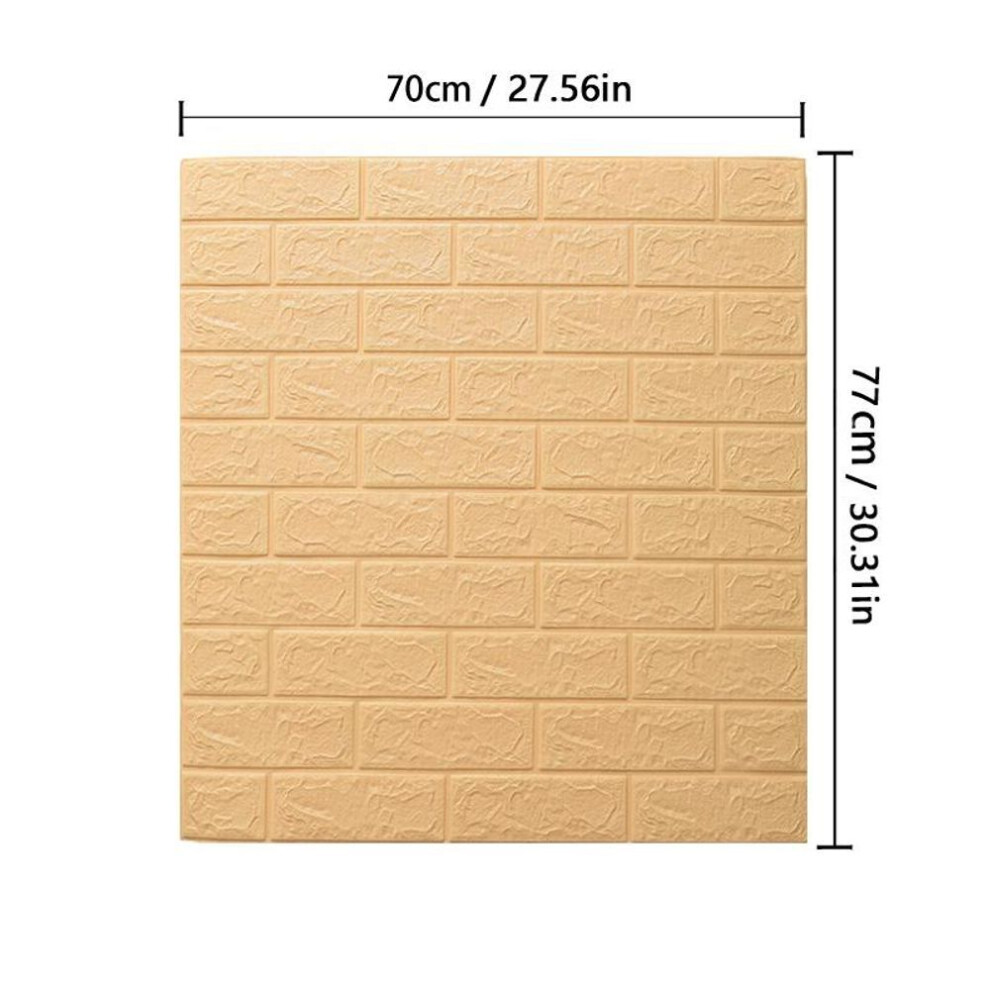 (light yellow, 10pcs 70*77cm) 1/5/10pcs 70*77cm Wallpaper Self-adhesive Waterproof And Moisture-proof 3D Three-dimensional Bedroom Background Wall Renovation Foam Brick