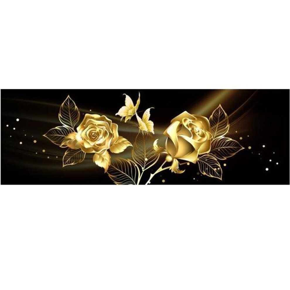 (black,yellow, 50X150cm No Frame) Black Golden Rose Flower Butterfly Abstract Wall Art Canvas Painting Poster Print Horizonta Picture For Living Bedroom Decor