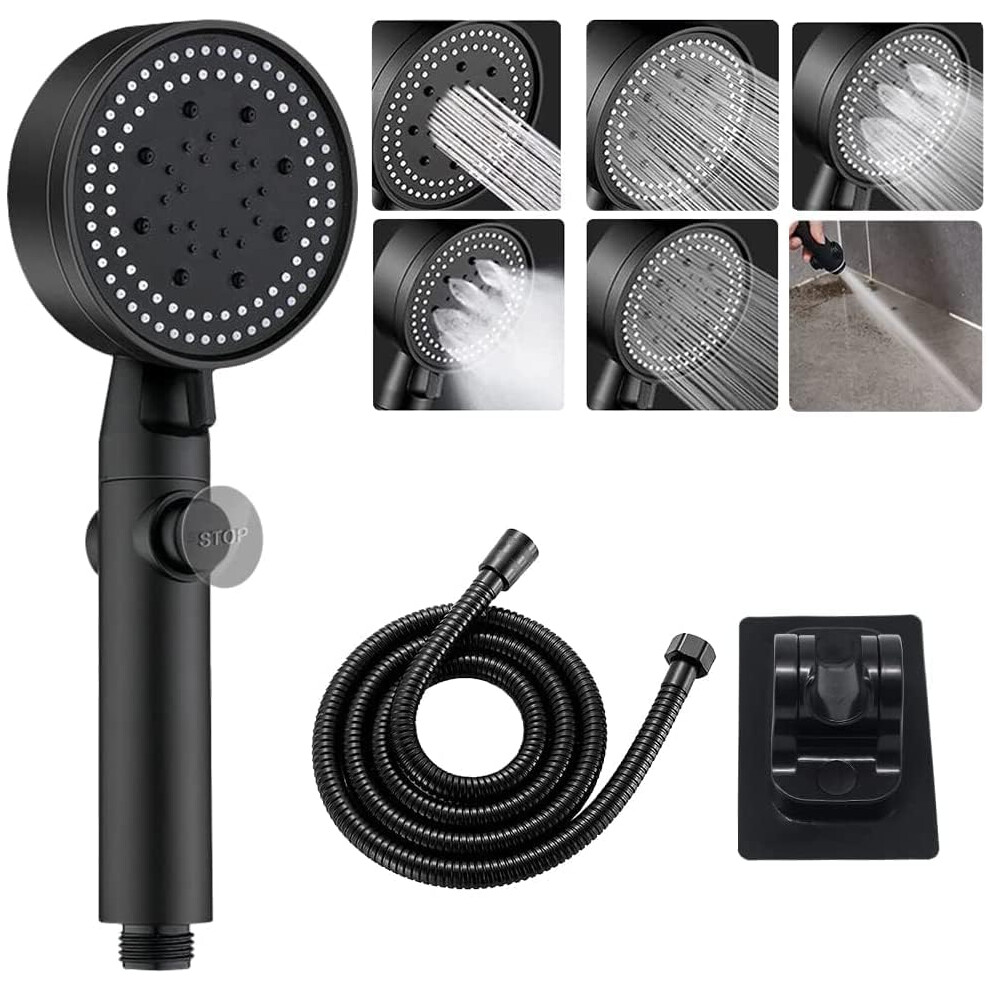 Shower Head High-Pressure Booster With 1.5 M Hose And Bracket, 2023 5-Mode Rainfall Power Shower, Waterfall Shower Head, Water-Saving Stop, Hand-Held 9113374509725