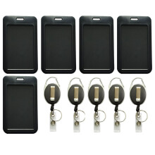 10 stuks (zwart) Zwarte verticale, stijve, plastic, schuifbare badgehouder met intrekbare badgehouder voor kantoor, school, ID-kaart, creditcard, nabi