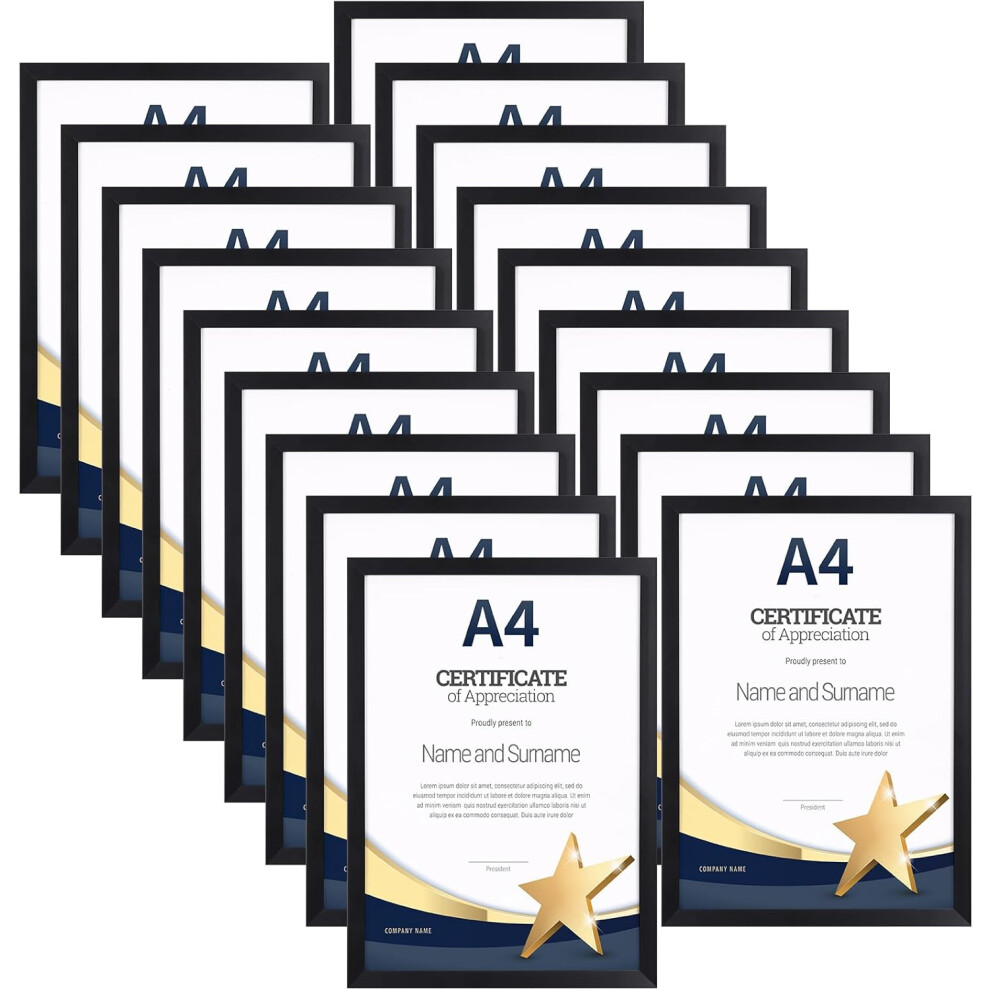 (A4, Black) 18-Pack Black A4 Frames, Slim A4 Picture Frame for Displaying Certificates, Posters