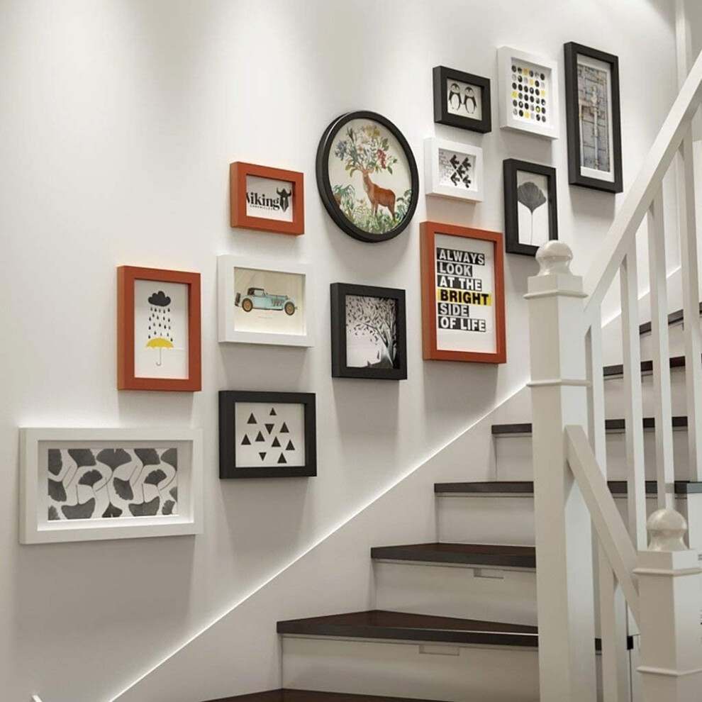 (B) Photo frame collage Set 13 Pieces Wall-Mounted Frame, solid wood combination Picture Frames Wall