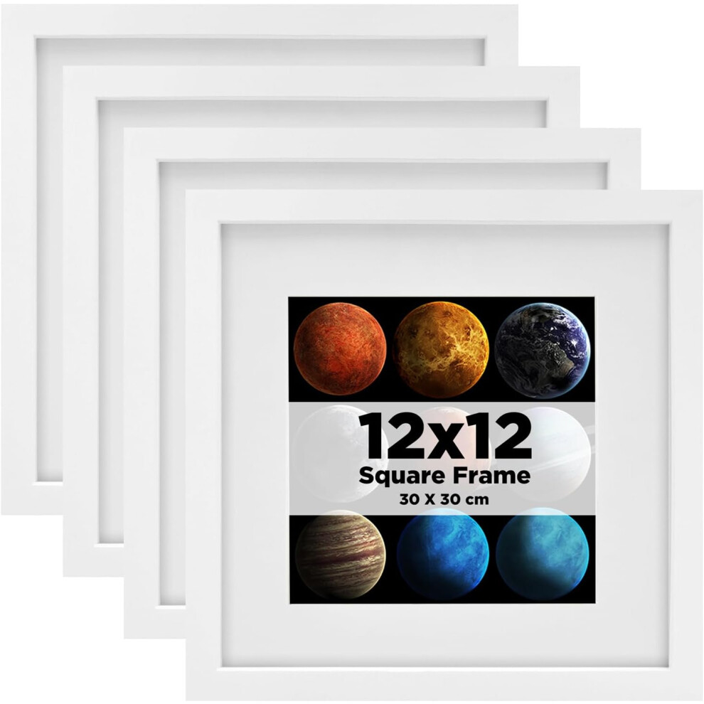 (12x12, White) 12x12 Picture Frames Set of 4, Solid Wood Photo Frames with Acrylic Glass for Picture 8x8