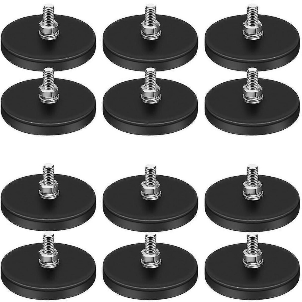 Rubber Coated Magnets,22lbs Neodymium Magnet Base with M6 Threaded Magnet with Bolts And Nuts,strong Magnets Hold 12pcs
