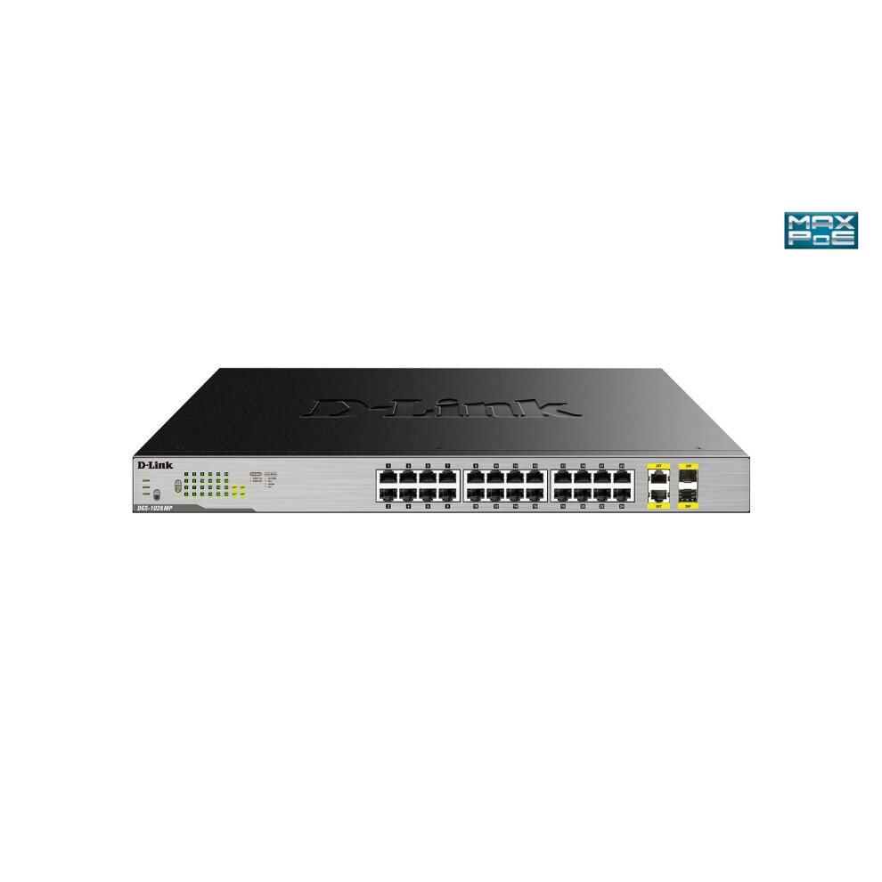 D-Link DGS 1026MP - Switch - unmanaged - 24 x 10/100/1000 (PoE) + 2 x combo Gigabit SFP - desktop, rack-mountable - PoE