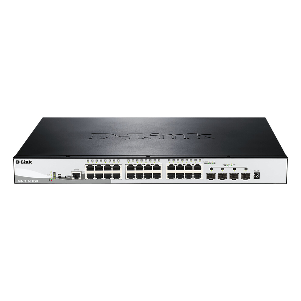 D-Link SmartPro DGS-1510-28XMP - Switch - L3 - Managed - 24 x 10/100/1000 (PoE+) + 4 x 10 Gigabit SFP+ - desktop, rack-m