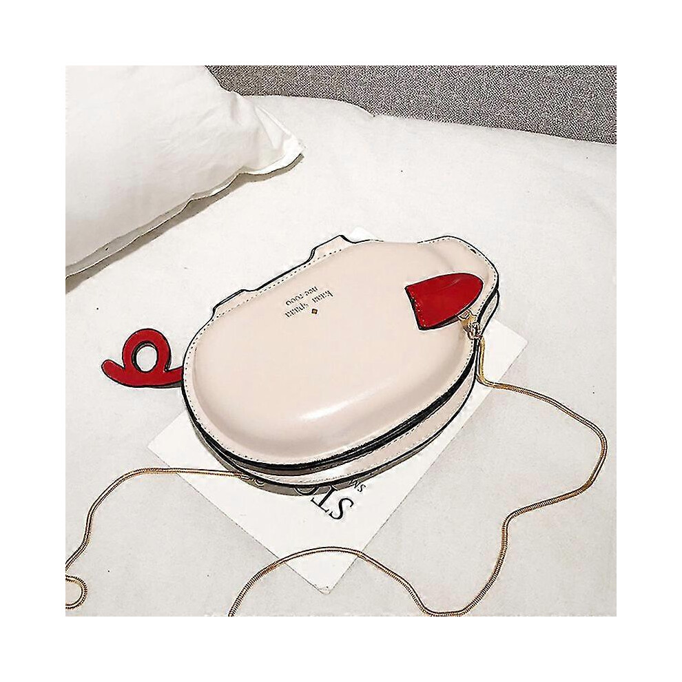 (Beige) Women Shoulder Bag Pu Piggy Shaped Crossbody Bag With Small Chain For Shopping