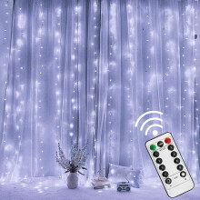 Curtain Fairy Lights,3x3m 300 LED String Lights, Remote Control Timer, 8 Modes Copper Light, USB Plug in, for Indoor Bedroom Wall Decor Party Wedding