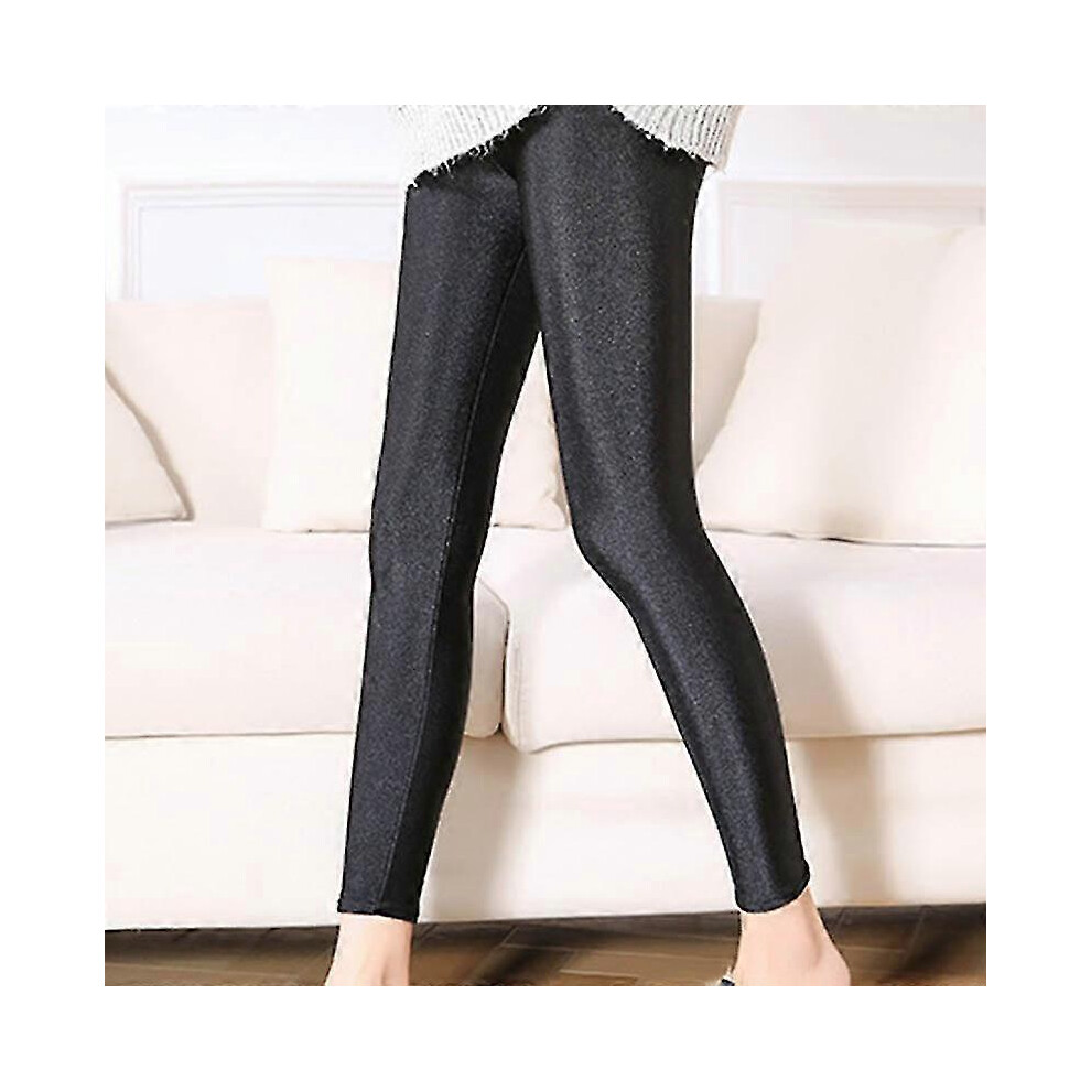 (M) Women Leggings Plus Velvet Elastic Cropped Pant Slim Black Long Trouser