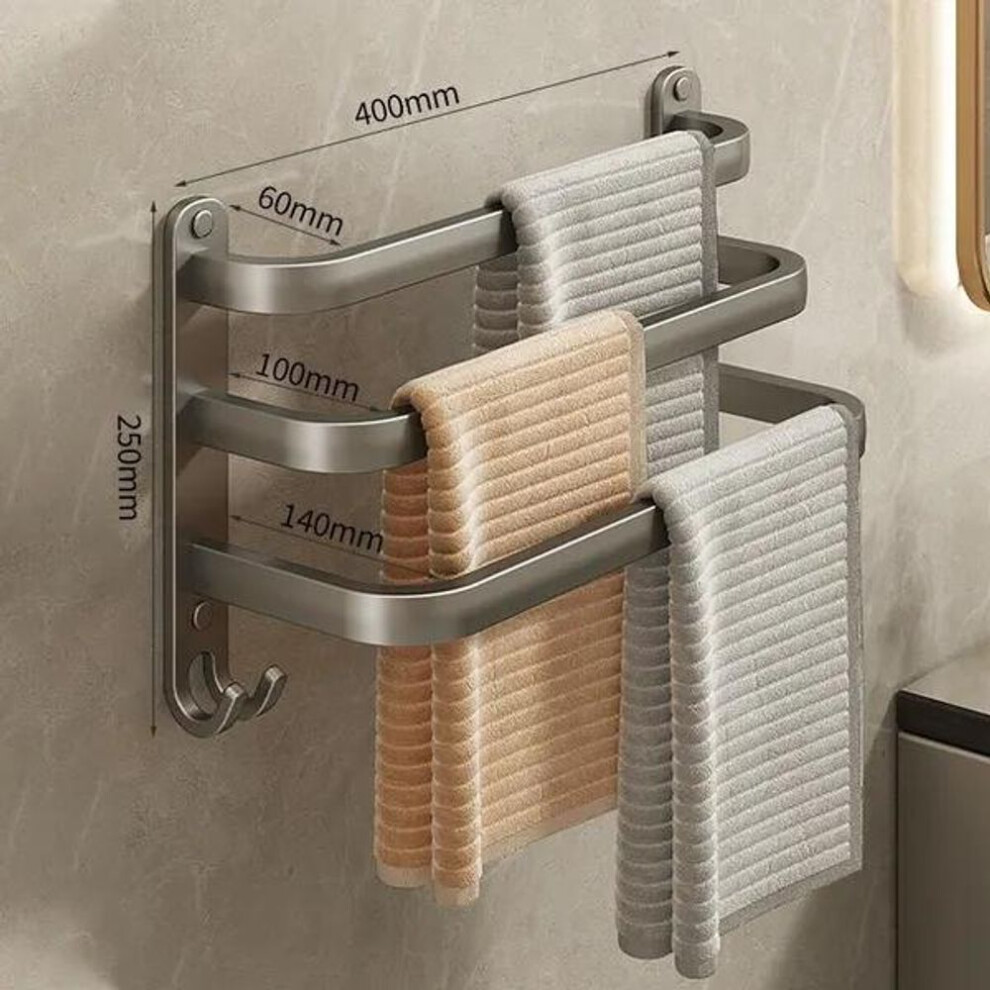 (silver, Three poles (40cm)) Ermo Bathroom Accessories Wall Mounted Towel Rack Space Aluminum Shower Room Holder Towel Hanger 20-60cm Multilayer Towel Bar
