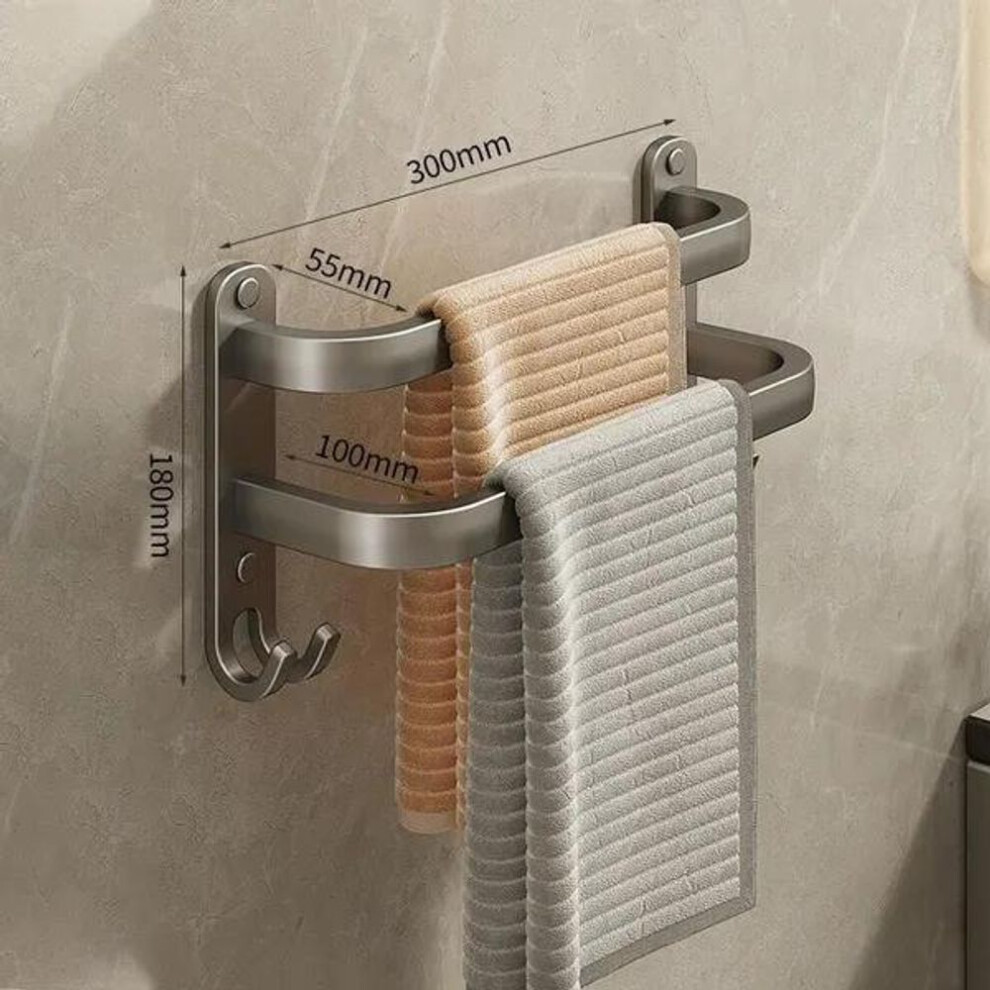 (silver, Double pole (30cm)) Ermo Bathroom Accessories Wall Mounted Towel Rack Space Aluminum Shower Room Holder Towel Hanger 20-60cm Multilayer Towel Bar