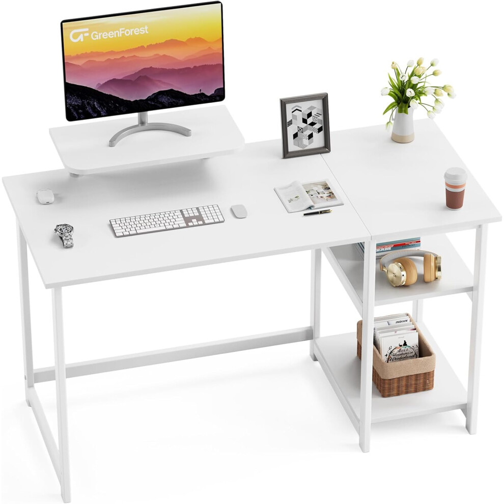 (100 x 50 cm, White) Computer Desk with Monitor Stand,100cm Home Office Desk with Reversible Storage Shelves