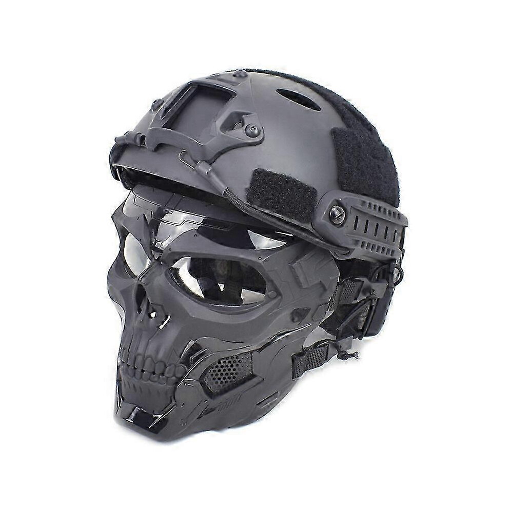 (Mask and Helmet) Tactical Mask Protective Full Face Clear Goggle Skull Mask Dual Mode Wearing Design Adjustable Strap