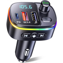 FM Transmitter for Car Bluetooth 5.0, QC3.0 & PD 18W USB C Car Charger, 9 RGB Backlit Car Bluetooth Receivers, Bluetooth Car Adapter Support Handsfree