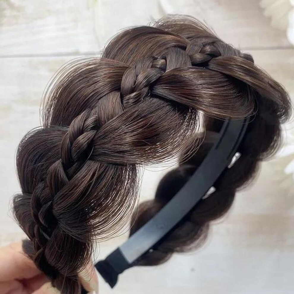 (light brown) 1pc Wig Twist Headbands For Women Wide Fishbone Braids Hairbands Handmade Retro Head Hoop Styling Headwear Accessories