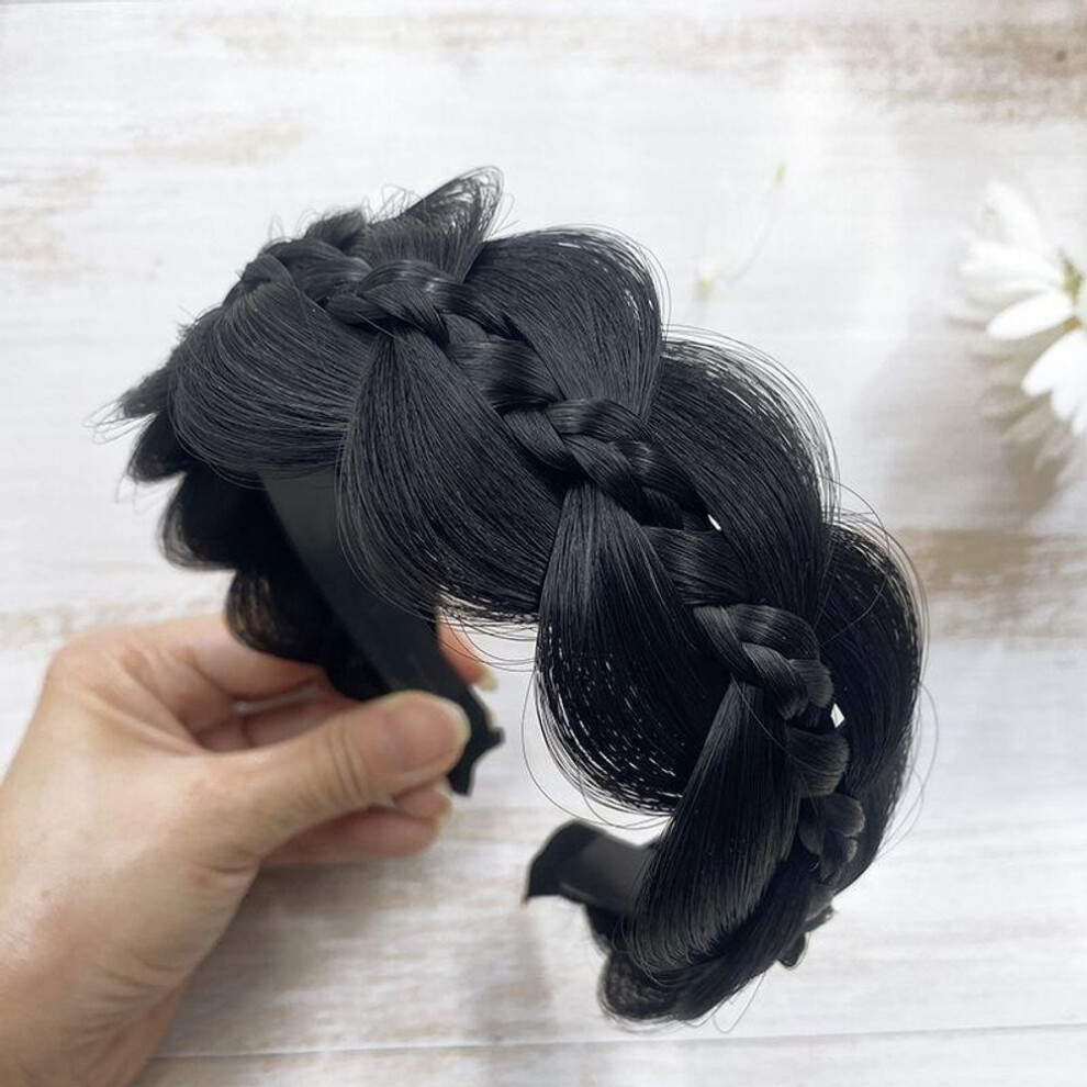 (black) 1pc Wig Twist Headbands for Women Wide Fishbone Braids Hairbands Handmade Retro Head Hoop Styling Headwear Accessories