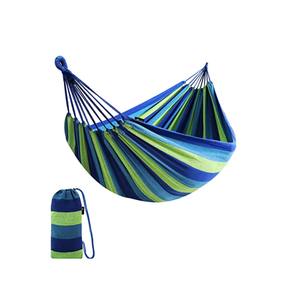 Outdoor blue camping hammock, portable outdoor canvas, 200kg lightweight capacity with carry bag, suitable for beach and hiking.-image-OPC-PG67CFG-NEW