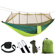Hangmat van nylon voor 2 personen met riem en karabijnhaak, 260 x 140 cm, draagvermogen 300 kg, ultralicht, draagbaar, voor buiten, tuin, kamperen, wa