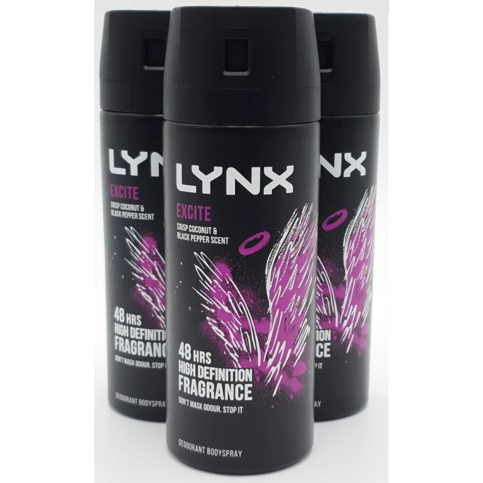 Lynx 3 X 48 Hrs Deodorant Body Spray 150Ml - Excite