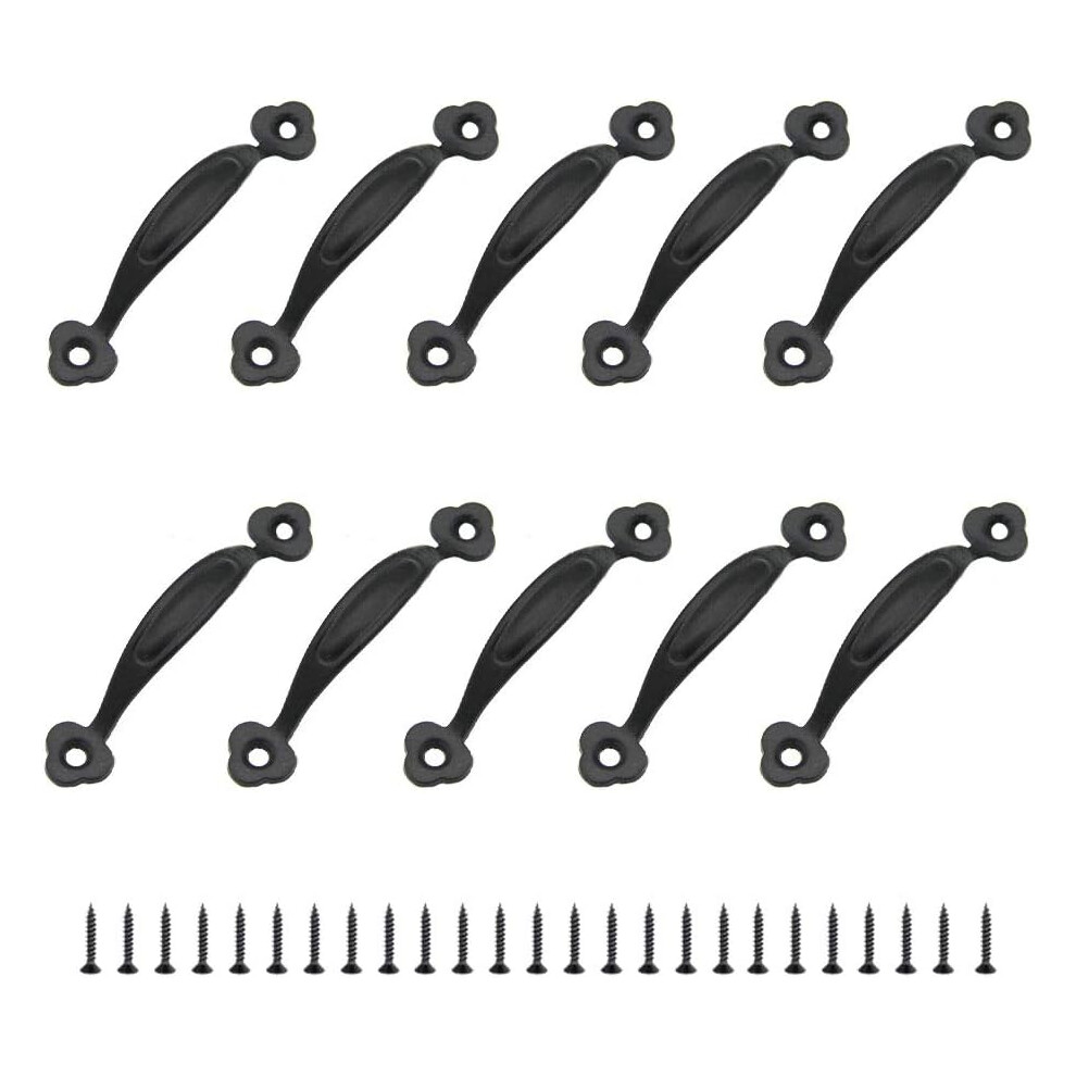 Lot de 10 poignées de meuble rétro en alliage de zinc pour porte de grange, abri de jardin, tiroir, armoire en bois (80 mm) - Noir
