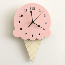 Horloge murale à la crème glacée, dessin animé, silencieuse, pour chambre d'enfant, rose