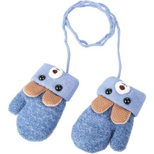Guantes de invierno para ni?os - Manoplas azules - Patr?n de dibujos animados - Guantes gruesos - Tejido doble con felpa - Para edades de 0 a 3 a?os -