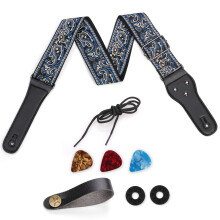 Correa de guitarra azul y gris de 8 piezas: correas de algod?n con extremos de cuero de grano completo para bajo, guitarra el?ctrica y ac?stica: regal