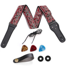 Correa de guitarra de color rojo y gris, 8 unidades, correas de algod?n con extremos de cuero de grano completo para bajo, guitarra el?ctrica y ac?sti