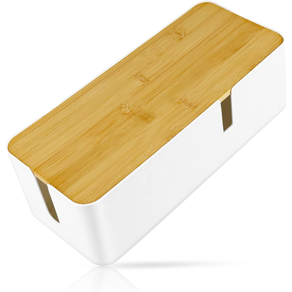 Cable Management Box(White), Cord Storage Box With Bamboo Cover, Wire Cable Hide Box Organize Computer Wiring, Loose Wires, Hide Cables 6932766545966