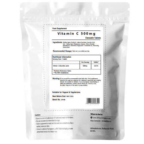 Vitamin C 500mg Chewable Vegan Tablets - Immune Support, Orange Flavour, 180 Tablets 1