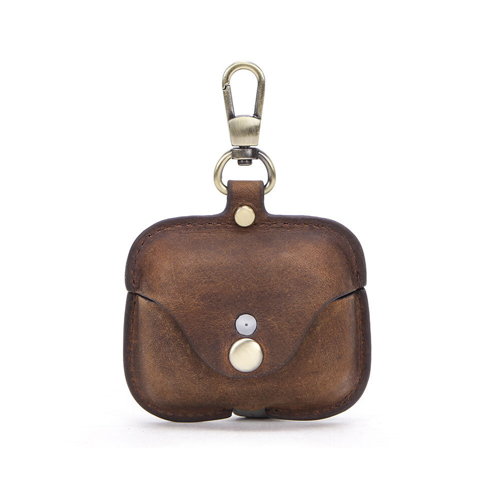 Earphone Case-Coffee Genuine Leather Compatible With Airpods Pro, Durable Soft Leather Earphone Travel Case With Keychain 9469042671684