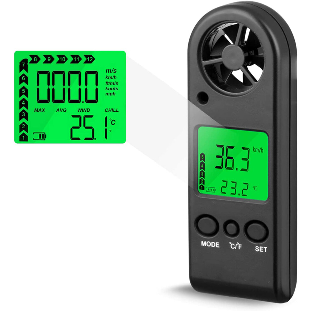 Portable Digital Wind Speed Meter, Measuring Wind Speed, Temperature And Maximum/Average/Current Speed, Accuracy, Measuring For Windsurfing 9113374506984