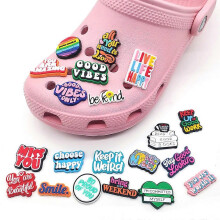 20 Pieces Inspirational Phrase Series Cave Shoes Flower Shoe Buckle Decoration croc Garden Shoes PVC Shoe Flower Accessories