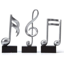 Art 3pcs Music Note Statue Decoration Sculpture Resin Figurine Arts Silver 19cm