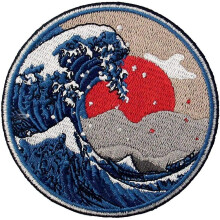 Embroidered Patch In The Shape Of The Great Wave Off Kanagawa, To Sew Or Iron On