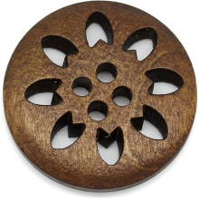 50PCs Wood Buttons Sewing Snowflake Carved 4 Holes Brown 25mm Dia