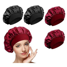 4 Pieces Satin Sleep Cap, Satin Sleep Cap Night Cap with Wide Elastic Band Soft Sleep Cap for Women with Long Curly Hair