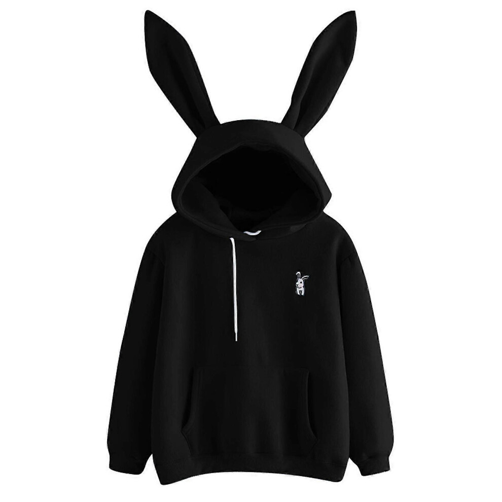 (L) Women's Hoodie Girls Cute Rabbit Bunny Ears Top Long Sleeve Casual Hooded Sweatshirt Warm Pullover